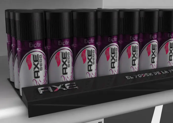 Render 3D de exhibidor para Axe