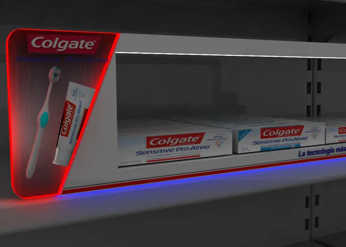 Render 3D de exhibidor para Colgate