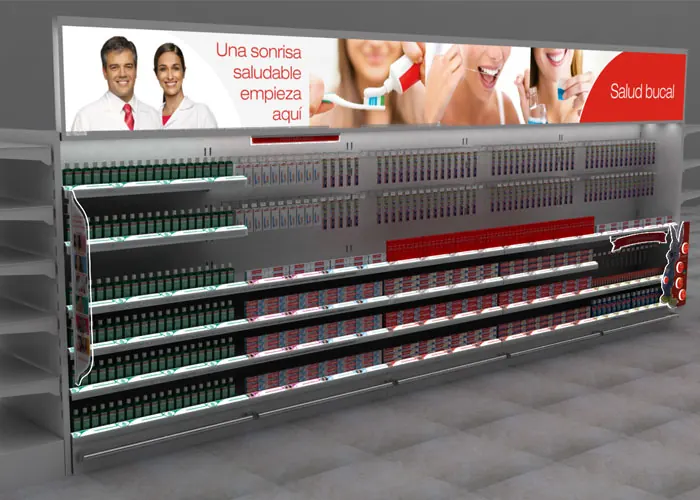 Render 3D de exhibidor para Colgate