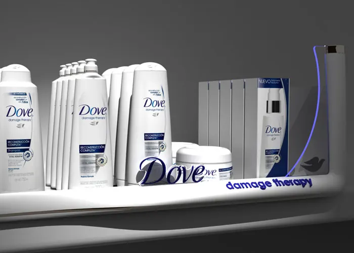 Render 3D de exhibidor para Dove