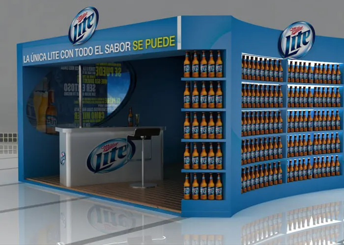 Render 3D de exhibidor para Miller Lite