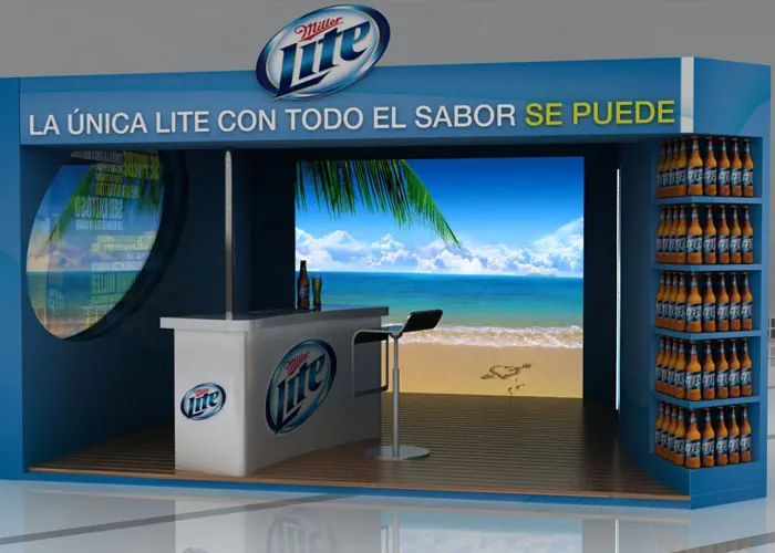 Render 3D de exhibidor para Miller Lite