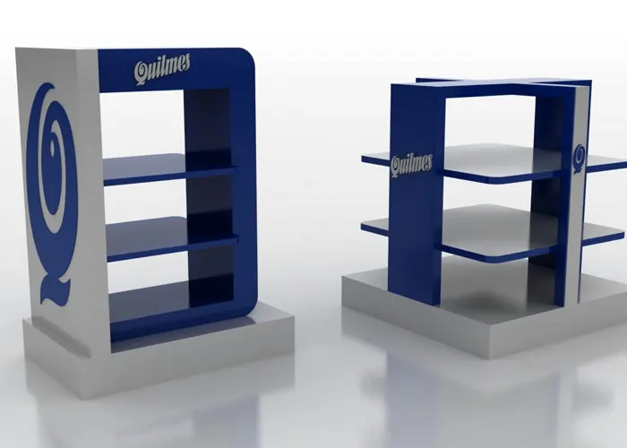 Render 3D de exhibidor para Quilmes