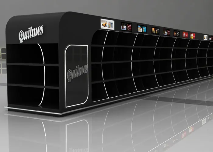Render 3D de exhibidor para Quilmes