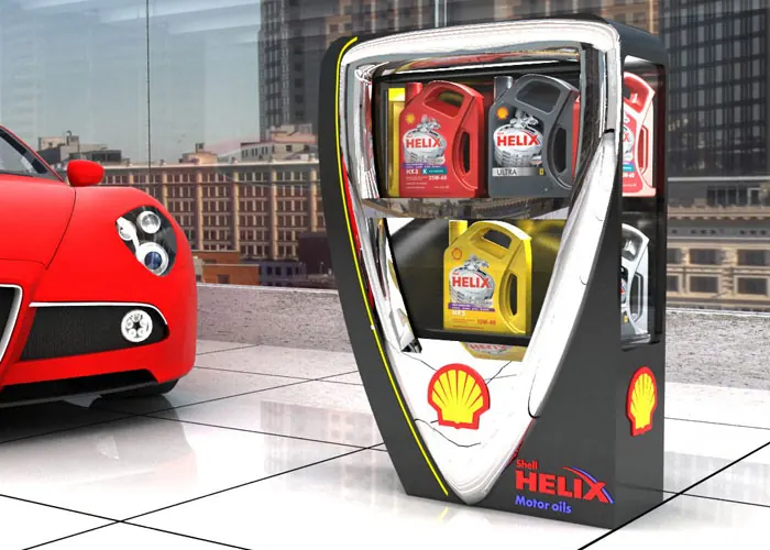Render 3D de exhibidor para Shell