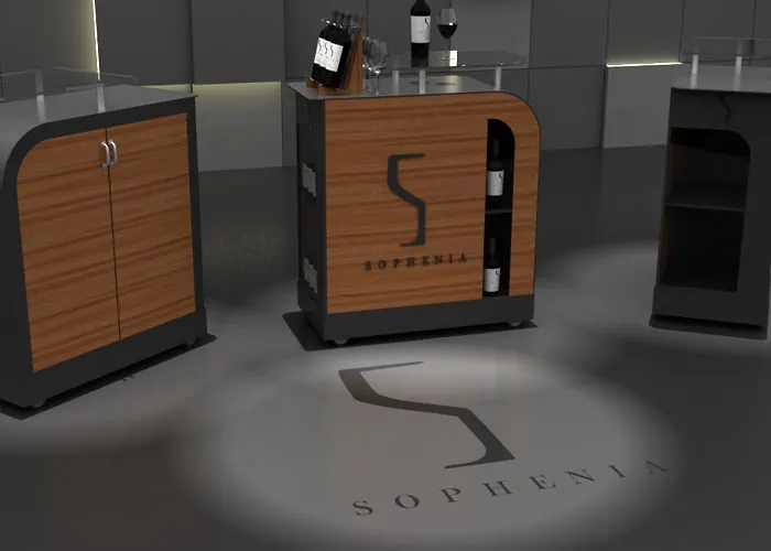 Render 3D de exhibidor para Sophenia